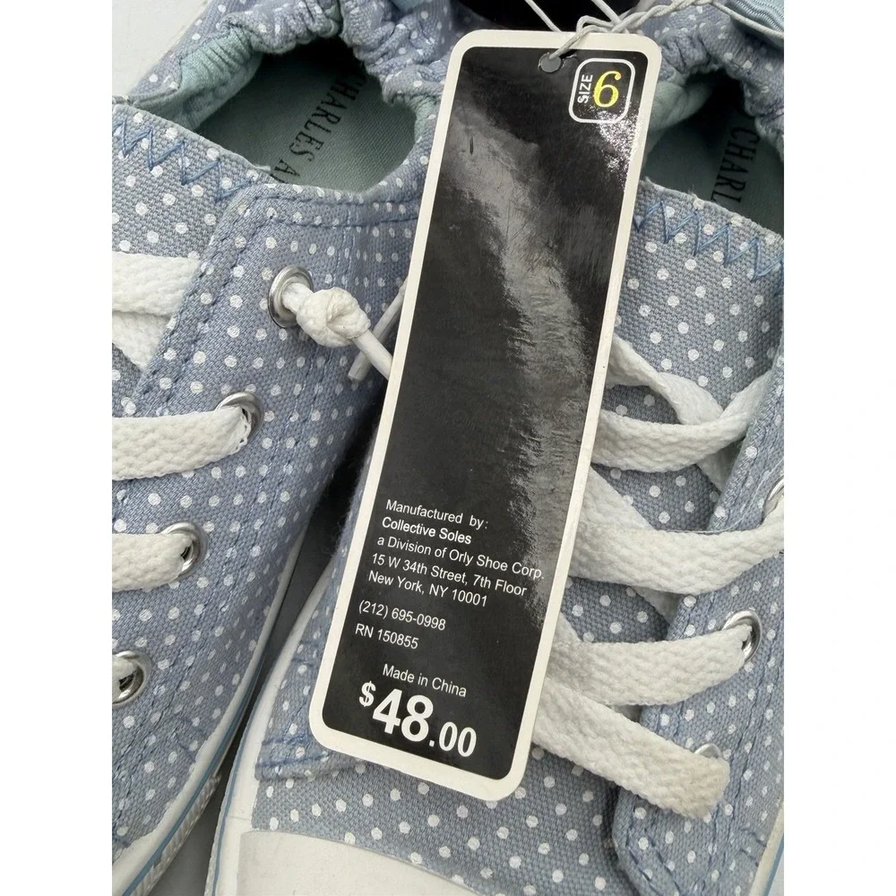 Charles Albert Womens 6 Blue White Polka Dot Canvas Lace Up Sneakers